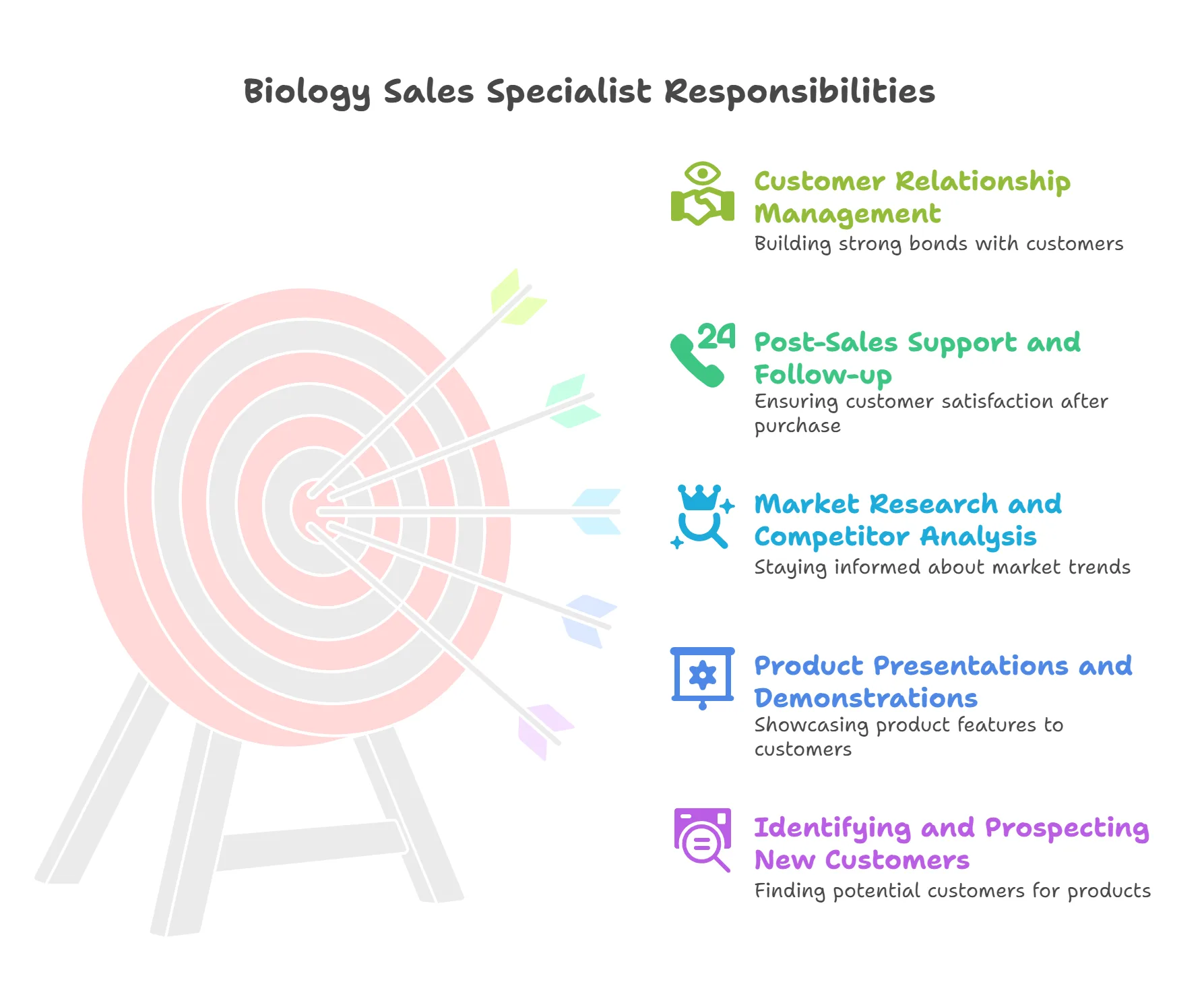 A target with arrows hitting it, representing the many responsibilities of a biology sales specialist.